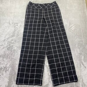 Ashro Black White Windowpane Grid Wide Leg Trousers Pants Sz 6 Fit 29" High Rise